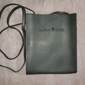 Grey Vegan Leather Simple Crossbody Bag- Global Views